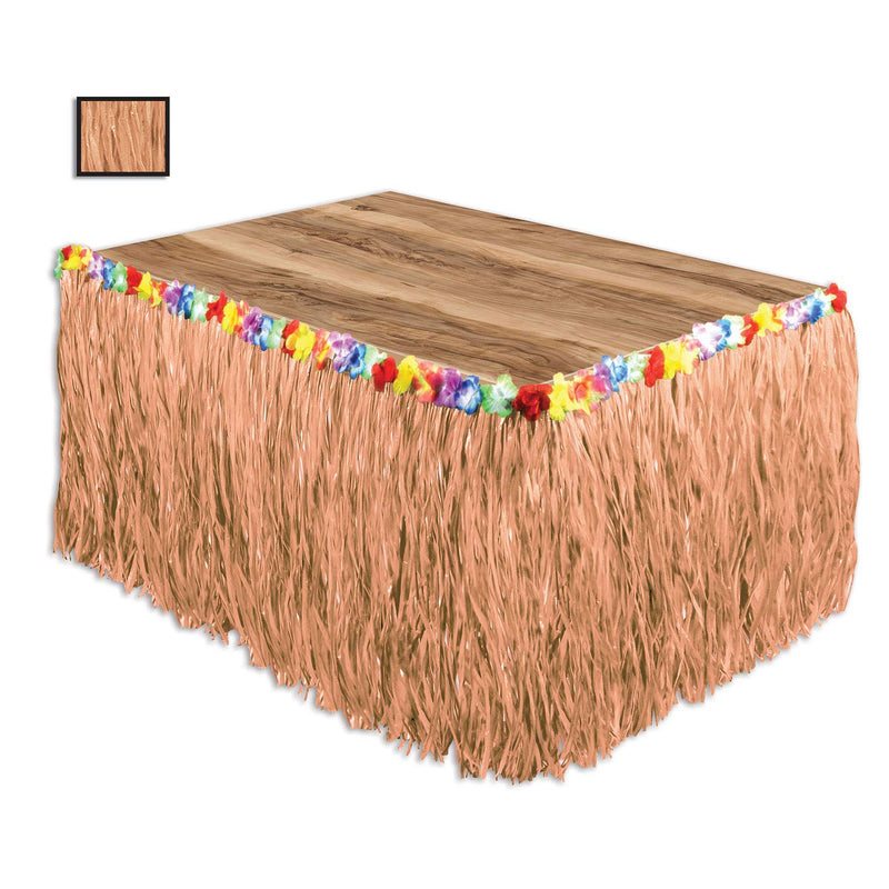 [Australia - AusPower] - Artificial Grass Flowered Table Skirting (natural) Party Accessory  (1 count) (1/Pkg) 