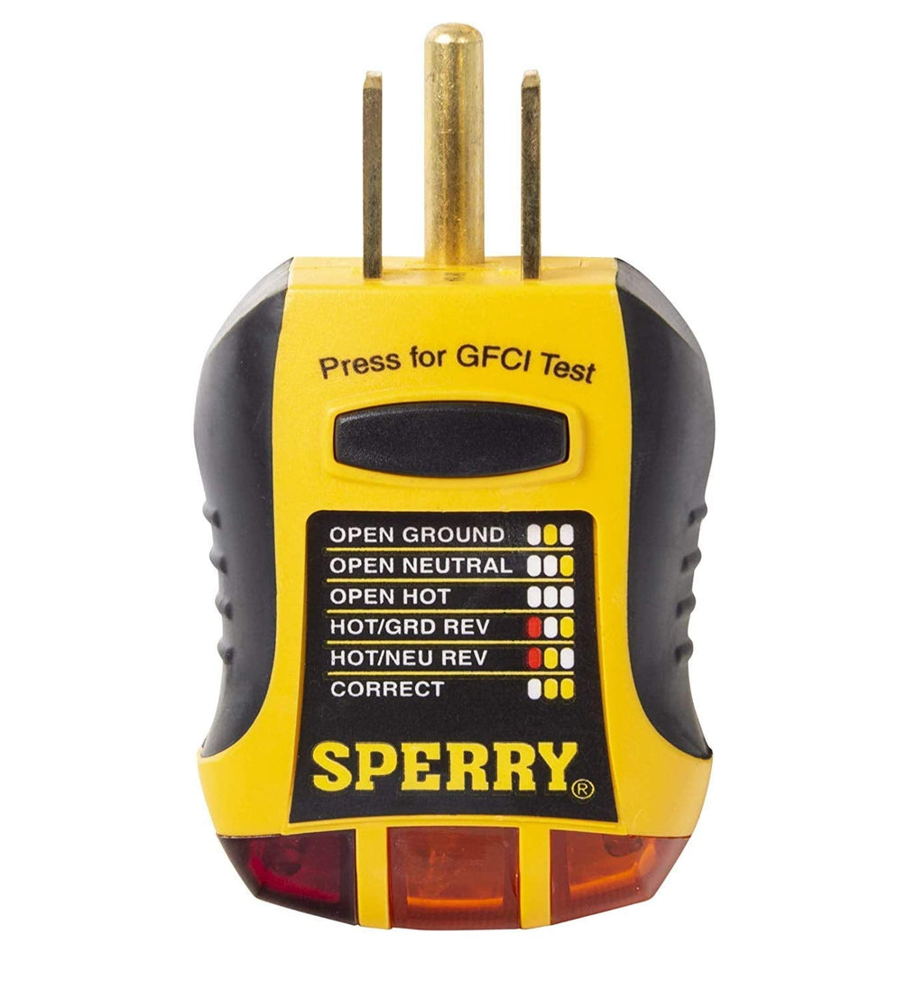 [Australia - AusPower] - Sperry Instruments GFI6302 GFCI Outlet / Receptacle Tester, Standard 120V AC Outlets, 7 Visual Indication / Wiring Legend, Home & Professional Use, Yellow & Black Pack of 1 Yellow/Black 