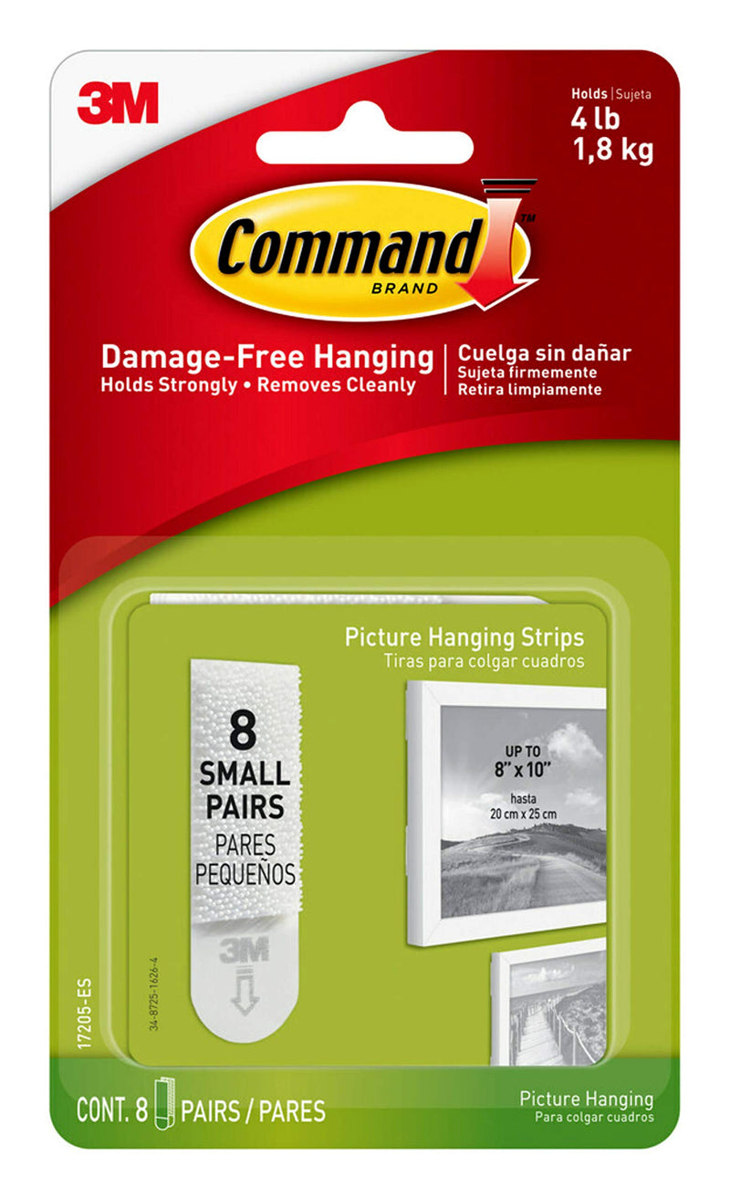 [Australia - AusPower] - Command Small Picture Hanging Strips, Holds up to 4lbs., 8-Pairs (16-Strips), Decorate Damage-Free 8 Pairs 