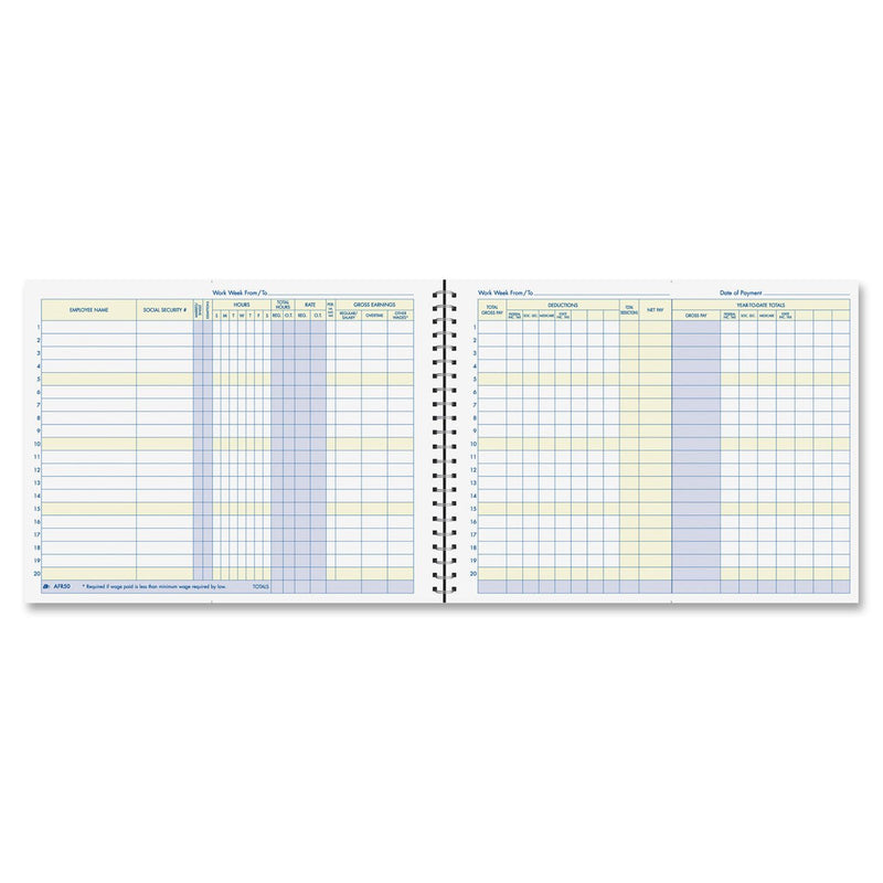 [Australia - AusPower] - Adams Weekly Payroll Record, 20 Employee Capacity, Spiral Binding, 11 x 8.5 Inches, White, (AFR50) 