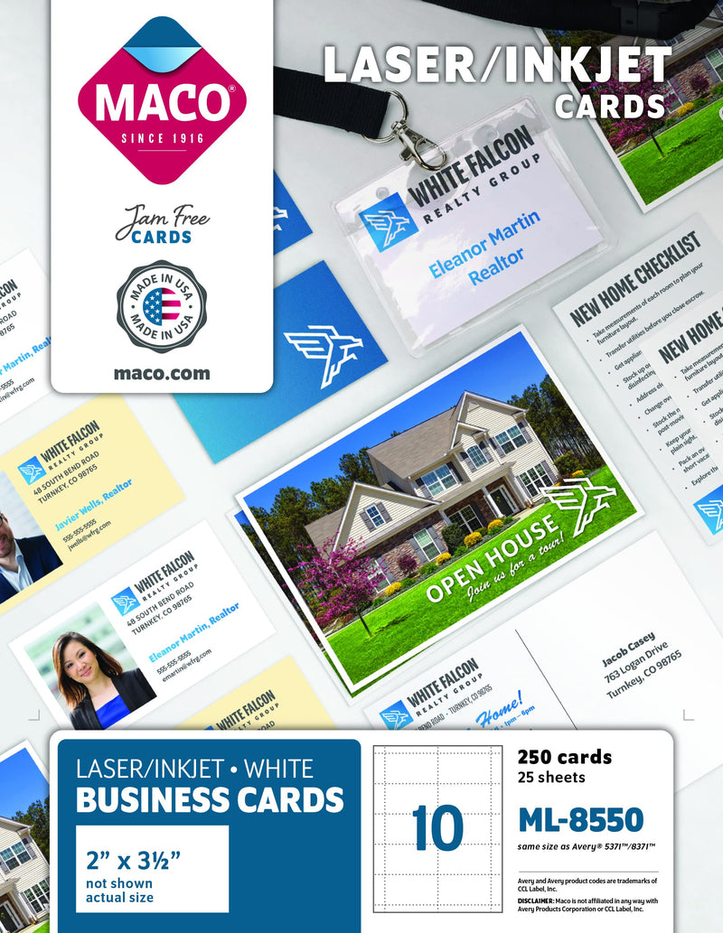 [Australia - AusPower] - MACO ML8550 Microperforated Laser/Ink Jet Business Cards, 2 x 3 1/2, White (Box of 250) 