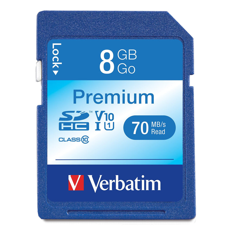 [Australia - AusPower] - Verbatim 8GB Premium SDHC Memory Card, UHS-I V10 U1 Class 10, Blue (96318) 8 GB 