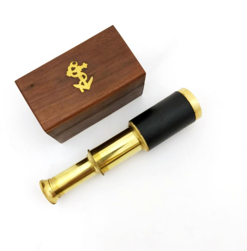 [Australia - AusPower] - 6" Handheld Brass Telescope with Wooden Box - Pirate Navigation 