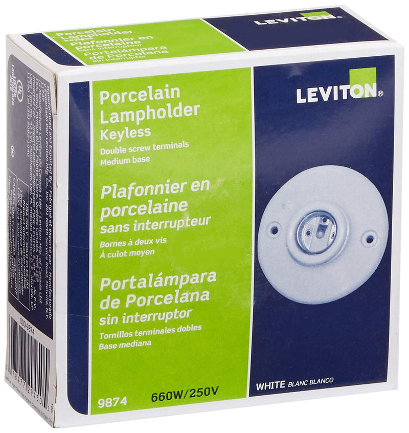 [Australia - AusPower] - Leviton 9874 Porcelain Outlet Box Mount, Incandescent Ceiling Lampholder, Keyless, White, 3-3/4" 