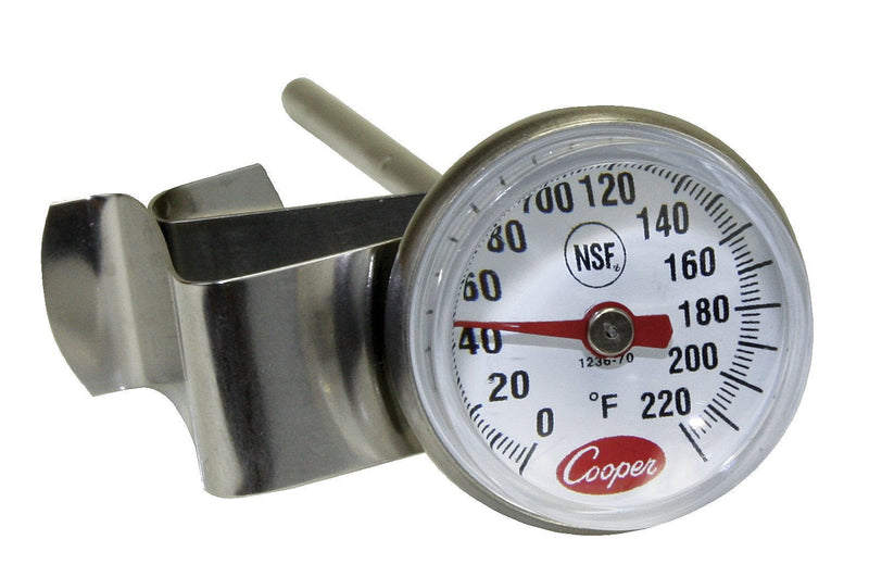 [Australia - AusPower] - Cooper-Atkins 1236-70-1 Bi-Metals Espresso Milk Frothing Thermometer with Clip, 1" Dial and 5" Shaft Length 