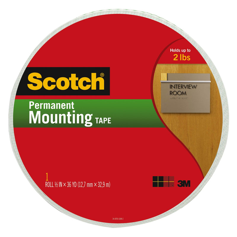 [Australia - AusPower] - Scotch Indoor Permanent Mounting Tape, 1-Roll, 0.75-in x 38-yd, White 