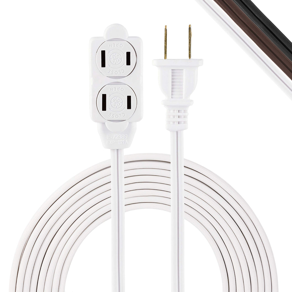 [Australia - AusPower] - GE 3-Outlet Power Strip, 12 Ft Extension Cord, 2 Prong, 16 Gauge, Twist-to-Close Safety Outlet Covers, Indoor Rated, Perfect for Home, Office or Kitchen, UL Listed, White, 51954 1 Pack 