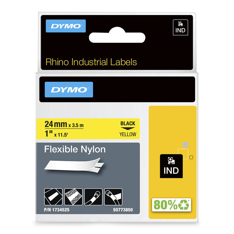 [Australia - AusPower] - DYMO Industrial Labels for DYMO Industrial Rhino Label Makers, Black on Yellow, 1", 1 Roll (1734525) 1" 