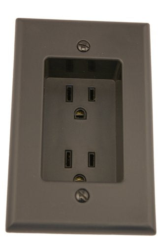 [Australia - AusPower] - Leviton 689-E 15 Amp 1-Gang Recessed Duplex Receptacle, Residential Grade, with Screws Mounted to Housing, Black 1 Pack 