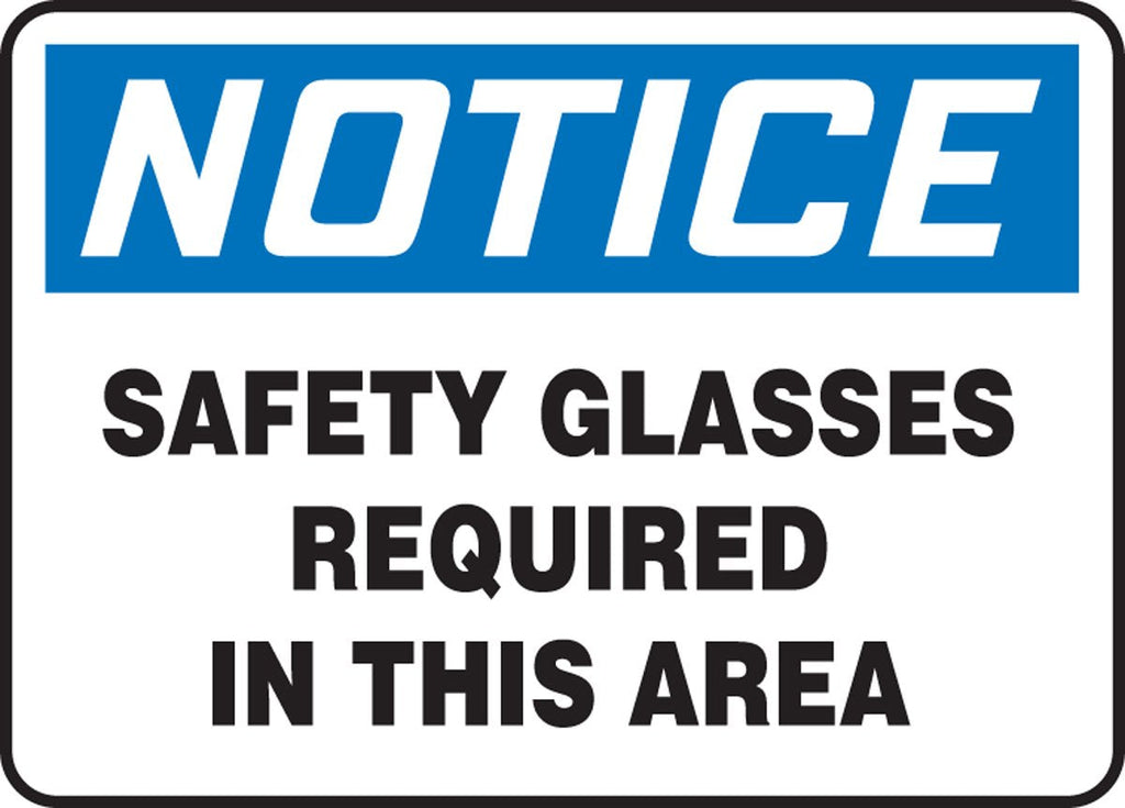 [Australia - AusPower] - Accuform"Notice Safety Glasses Required in This Area" Safety Sign, Plastic, 10 x 14 Inches (MPPA801VP) 
