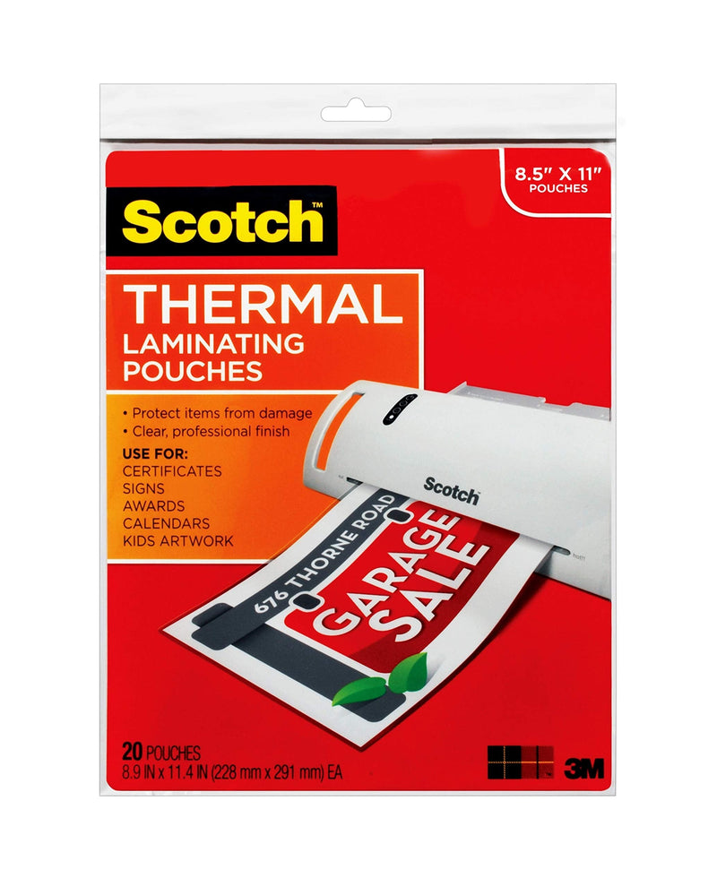 [Australia - AusPower] - Scotch Thermal Laminating Pouches, 8.9 x 11.4-Inches, 3 mil thick, 20-Pack (TP3854-20),Clear 