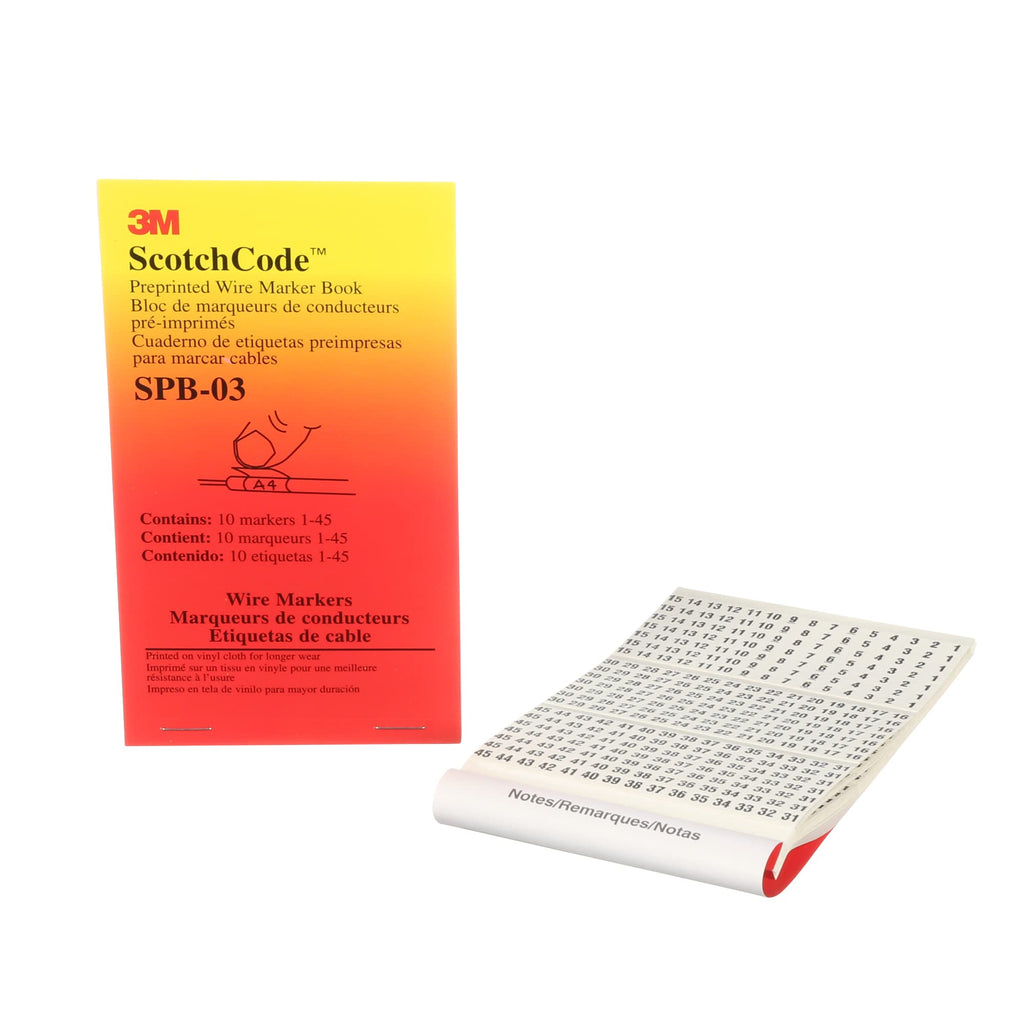 [Australia - AusPower] - 3M ScotchCode Pre-Printed Wire Marker Book SPB-03, Vinyl Coated, Black Printed Numbers (10) each 145, White Background Highlights Characters, 5/Case 