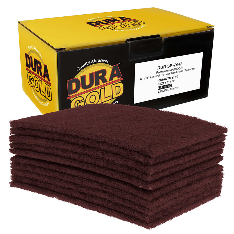 [Australia - AusPower] - Dura-Gold Premium 6" x 9" Maroon General Purpose Scuff Pads, Box of 10 - Scuffing, Scouring, Sanding, Paint Primer Prep Adhesion Scratch - Surface Preparation Automotive Car Auto Body Woodworking Wood 