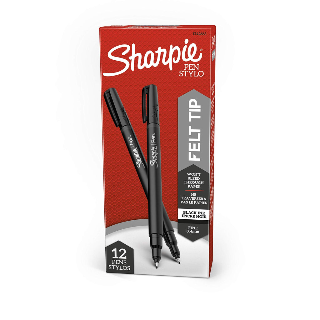 [Australia - AusPower] - Sharpie Felt Tip Pens, Fine Point, Black, 12 Count ( Package may Vary) 