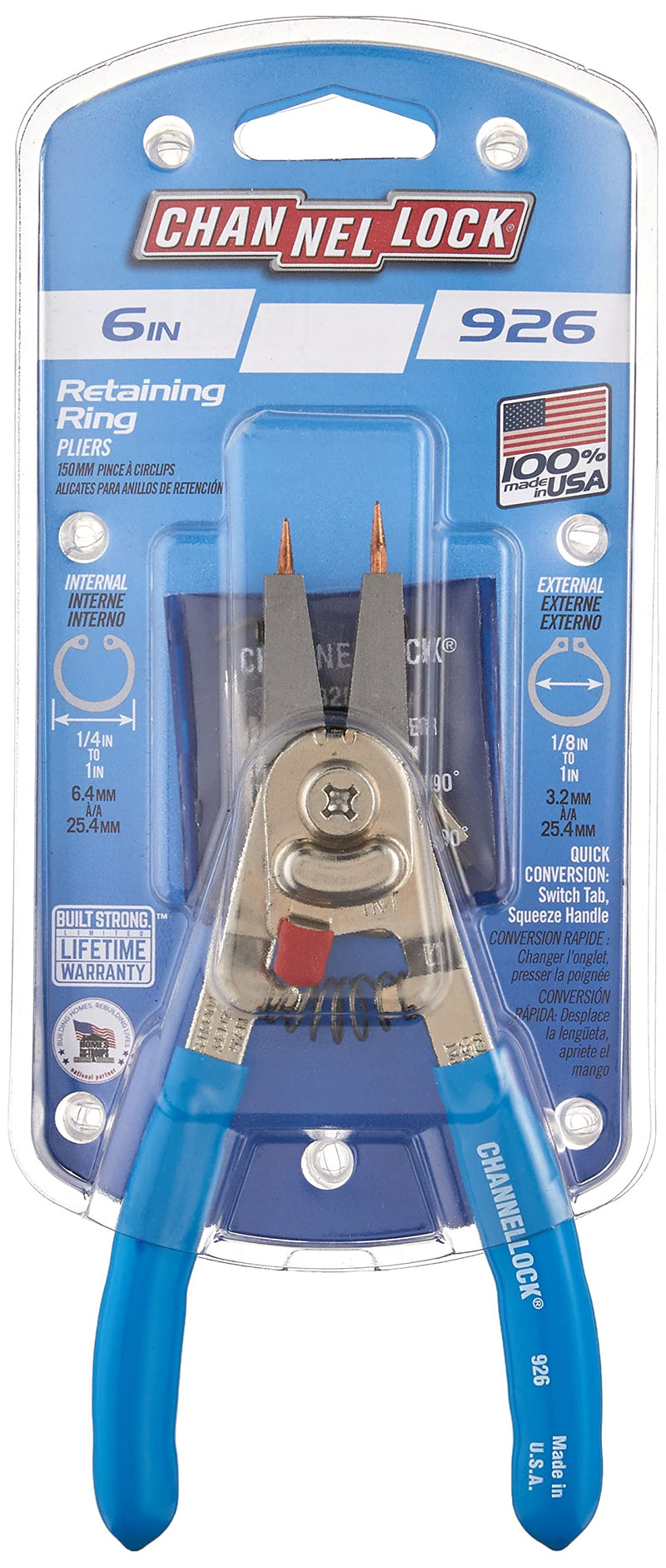 [Australia - AusPower] - Channellock 926 6-Inch Snap Ring Plier | Precision Circlip Retaining Ring Pliers | Includes 5 Pairs of Interchangeable Tips | Made in the USA 