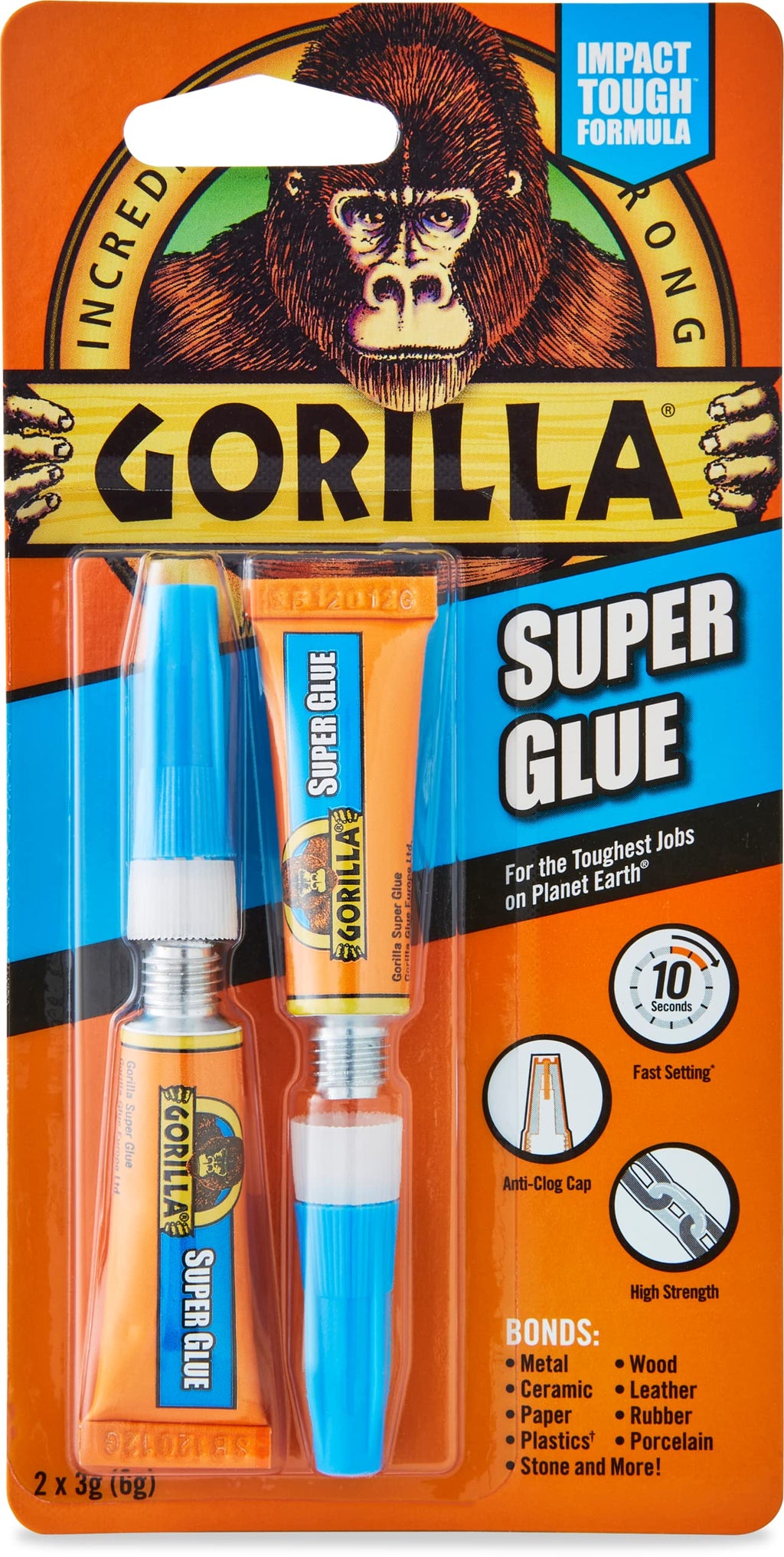 [Australia - AusPower] - Gorilla Super Glue, Two 3 Gram Tubes, Clear, (Pack of 1) 1 Pack 2 Tubes 