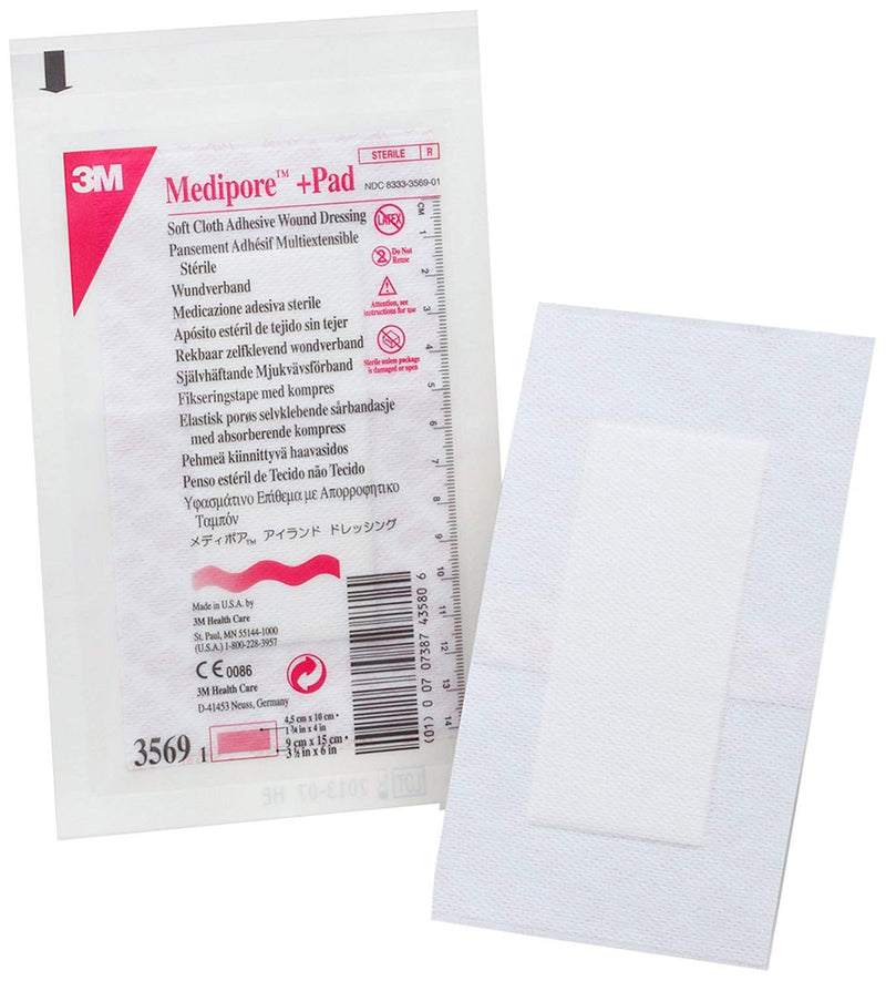[Australia - AusPower] - 3M Medipore Plus Pad Soft Cloth Adhesive Wound Dressings, 3.5 x 6 Inch - Box of 25 