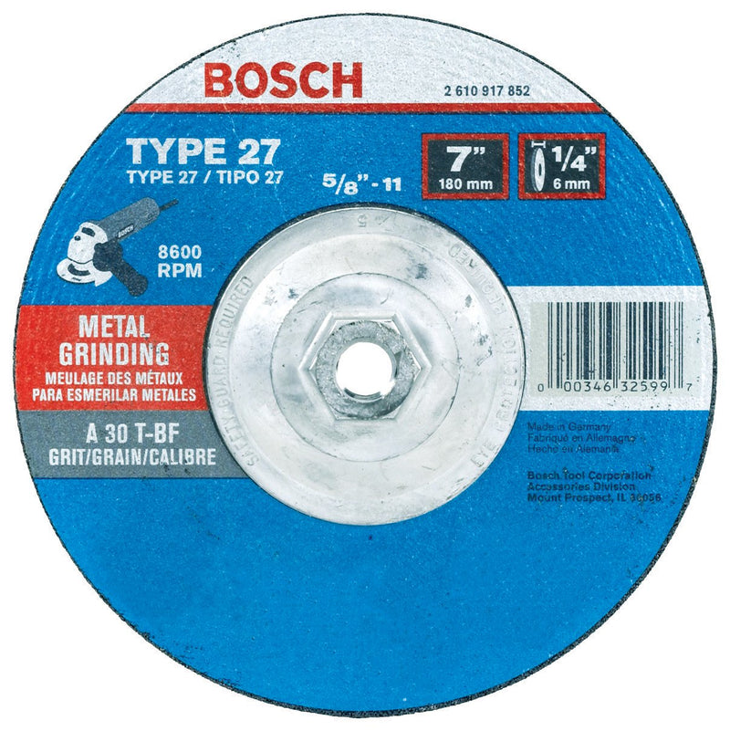 [Australia - AusPower] - Bosch GW27M701 Type 27 Metal Grinding Wheel, 7-Inch 1/4 by 5/8-11-Inch Arbor (Pack of 1) 