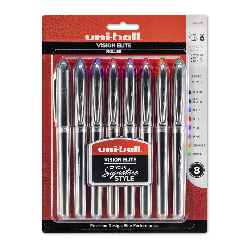 [Australia - AusPower] - uni-ball Vision Elite Rollerball Pens Fine Point Micro Tip, 0.5mm, Assorted, 8 Pack 8 Count (Pack of 1) Micro Point 