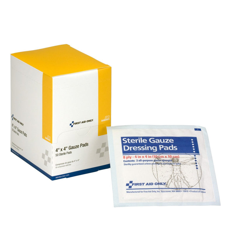 [Australia - AusPower] - First Aid Only 4" X 4" Sterile Gauze Dressing Pads, Box of 50 - J213 