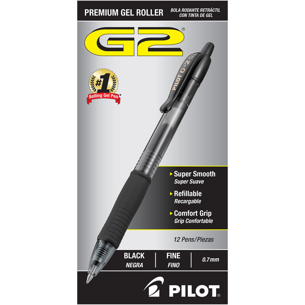 [Australia - AusPower] - PILOT G2 Premium Refillable & Retractable Rolling Ball Gel Pens, Fine Point, Black Ink, 12-Pack (31020) 12 Count(Pack of 1) 