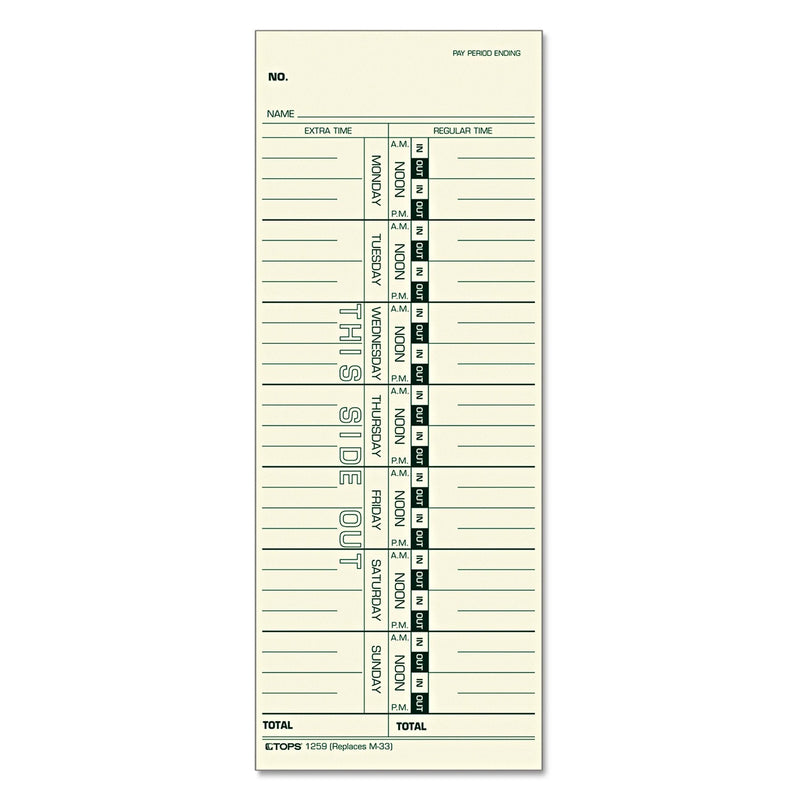 [Australia - AusPower] - TOPS Time Cards, Weekly, 1-Sided, Replaces M-33, 10-800292, 3-1/2" x 9", Manila, Green Print, 100-Count (12593) 