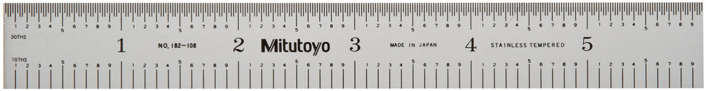 [Australia - AusPower] - Mitutoyo 182-108, Steel Rule, 6"/150mm ( 1/10, 1/50", 1mm, 0.5mm), 3/64" Thick X 3/4" Wide, Satin Chrome Finish Tempered Stainless Steel 