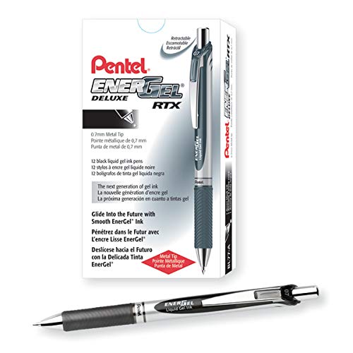 [Australia - AusPower] - Pentel® EnerGel™ Retractable Liquid Gel Pens, Medium Point, 0.7 mm, Silver Barrel, Black Ink, Pack of 12 12 Pack 0.7mm 