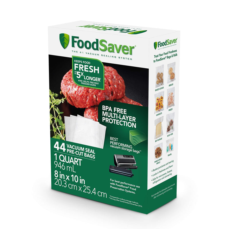 [Australia - AusPower] - FoodSaver 1-Quart Precut Vacuum Seal Bags with BPA-Free Multilayer Construction for Food Preservation, Freezer Bags & Sous Vide Bags, 44 Count 44 quart bag PDP Standard Packaging 