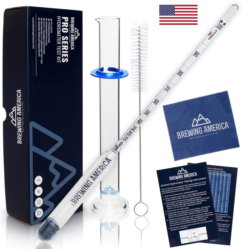 [Australia - AusPower] - Hydrometer Alcohol Meter Test Kit: Distilled Alcohol American-Made 0-200 Proof Pro Series Traceable Alcoholmeter Tester Set with Glass Jar for Proofing Distilled Spirits - Made in America 