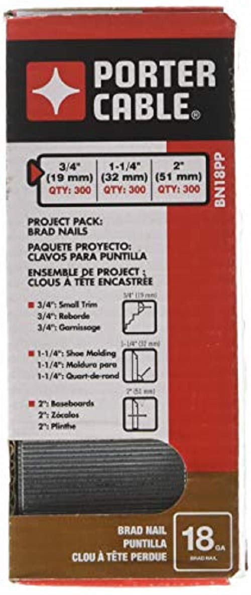 [Australia - AusPower] - PORTER-CABLE Brad Nails, Project Pack, 18GA, 3/4 Inch - 300, 1-1/4-Inch - 300; 2-Inch - 300, 900-Pack (BN18PP) Original Version 