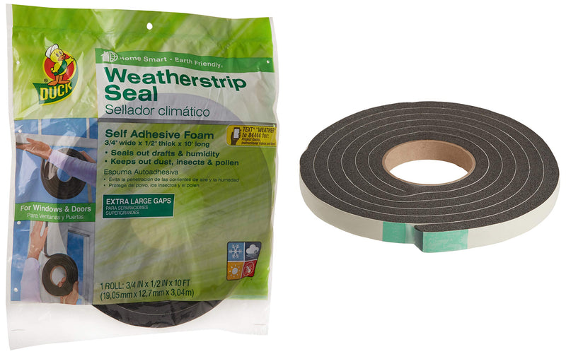 [Australia - AusPower] - Duck Brand Self Adhesive Foam Weatherstrip Seal for Extra Large Gaps, 3/4-In x 1/2-In x 10-Ft, 1 Roll, 284426 Extra Large Gap (1 Roll) 