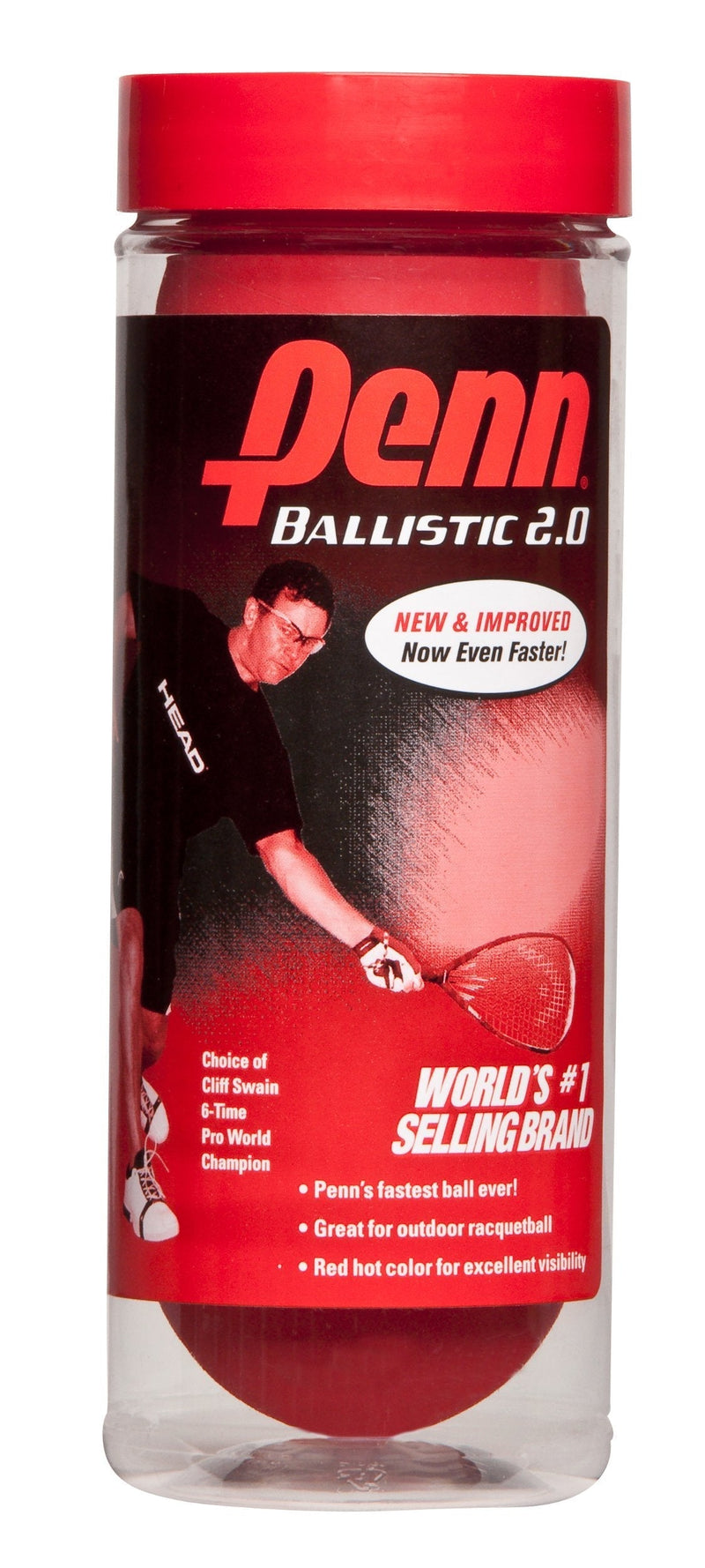 [Australia - AusPower] - Penn Ballistic 2.0 Red Racquetballs - 1 Can of 3 Fast Racketball Balls 