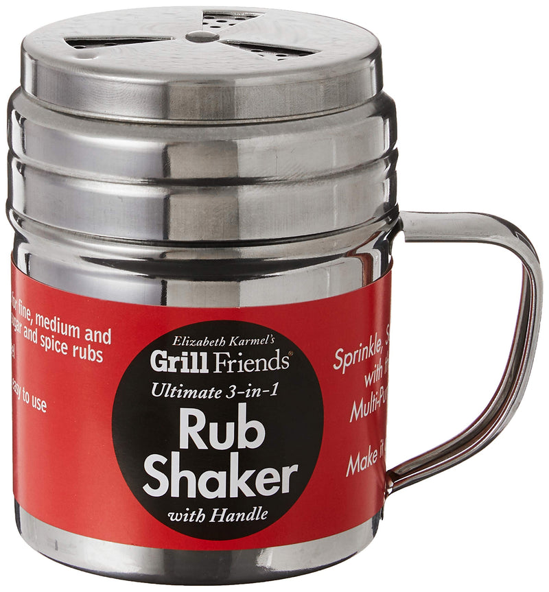 [Australia - AusPower] - Elizabeth Karmel’s Adjustable Dry Rub Shaker with Holes for Medium and Coarse Grind Seasonings, Stainless Steel, 1-Cup Capacity 