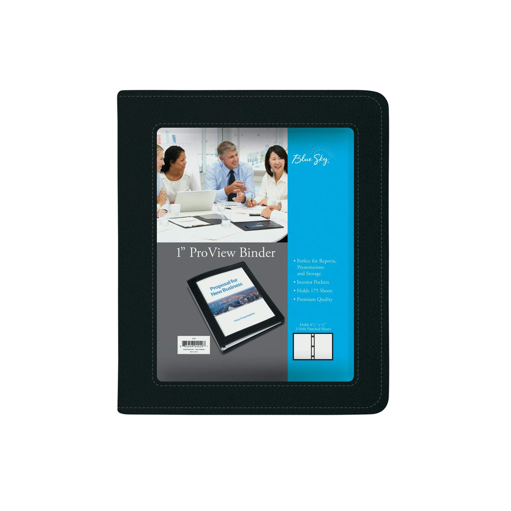 [Australia - AusPower] - Blue Sky ProView Legacy Black 3 Ring Binder, Letter Size, 1", Textured Faux Leather Cover, Built-in Pockets, Holds 175 Sheets (94029) 1 Binder 1" 