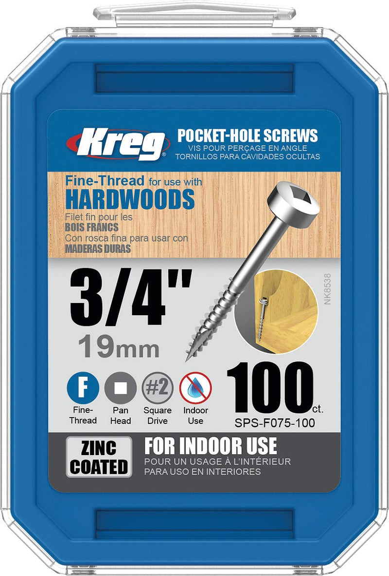 [Australia - AusPower] - KREG SPS-F075-100 Pocket Screws, 3/4" #6 Fine-Thread, Pan-Head (100 Count), Zinc 