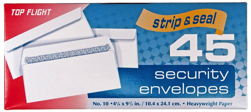 [Australia - AusPower] - Top Flight Number 10 Boxed Security Envelopes, Strip and Seal Closure, 4 1/8 x 9 1/2 Inches, White, 45 Envelopes per Box (6900120) 1-Pack 