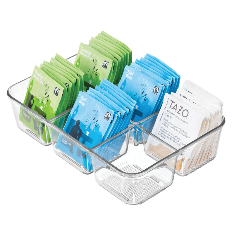 [Australia - AusPower] - iDesign Linus Plastic Divided Packet Organizer, Holder for Condiments, Sugar, Salt, Pepper, Sweeteners, Tea Bags, Spices, 6.5" x 9.5" x 2.25" - Clear 3 Section 