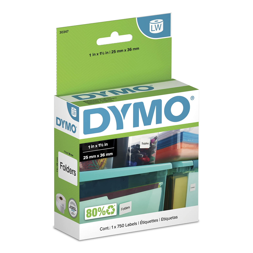 [Australia - AusPower] - DYMO LW Library Book Spine Labels for LabelWriter Label Printers, White, 1" x 1.5", 1 Roll of 750 1" x 1-1/2" Black on White Standard Packaging 