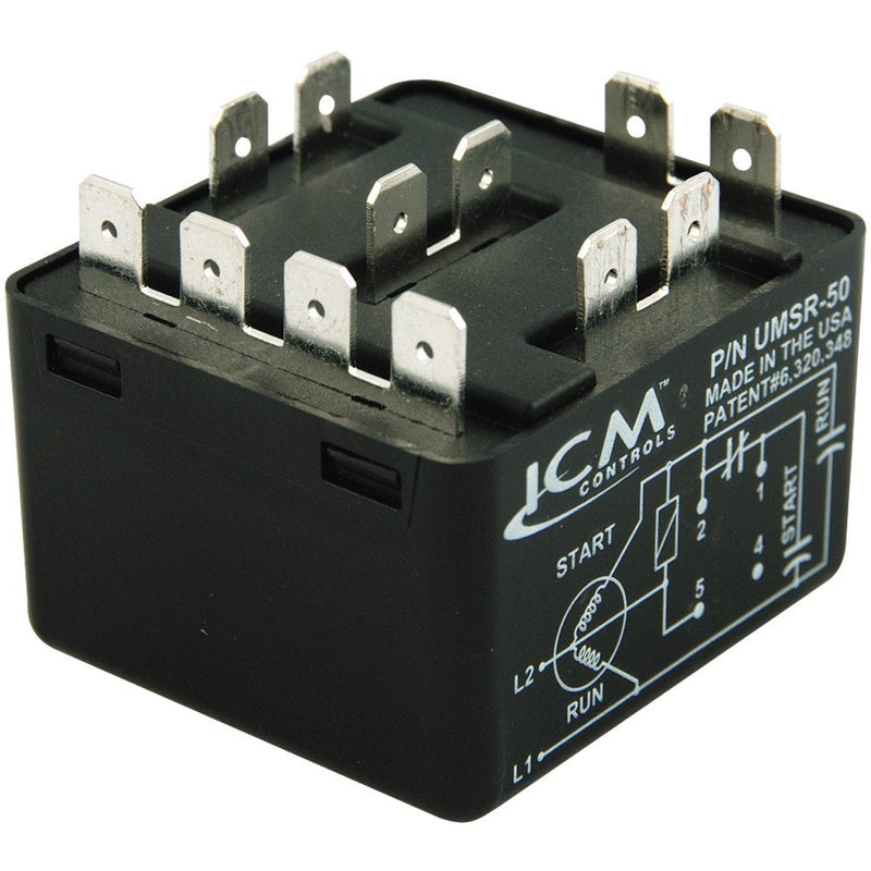 [Australia - AusPower] - ICM Controls UMSR-50 Universal Motor Starting Relay, 50 Amp, Patented Differential Voltage Sensing, Voltage Rating 110V - 270V AC, Single Phase (Maximum Voltage Contact Rating 502V AC) 