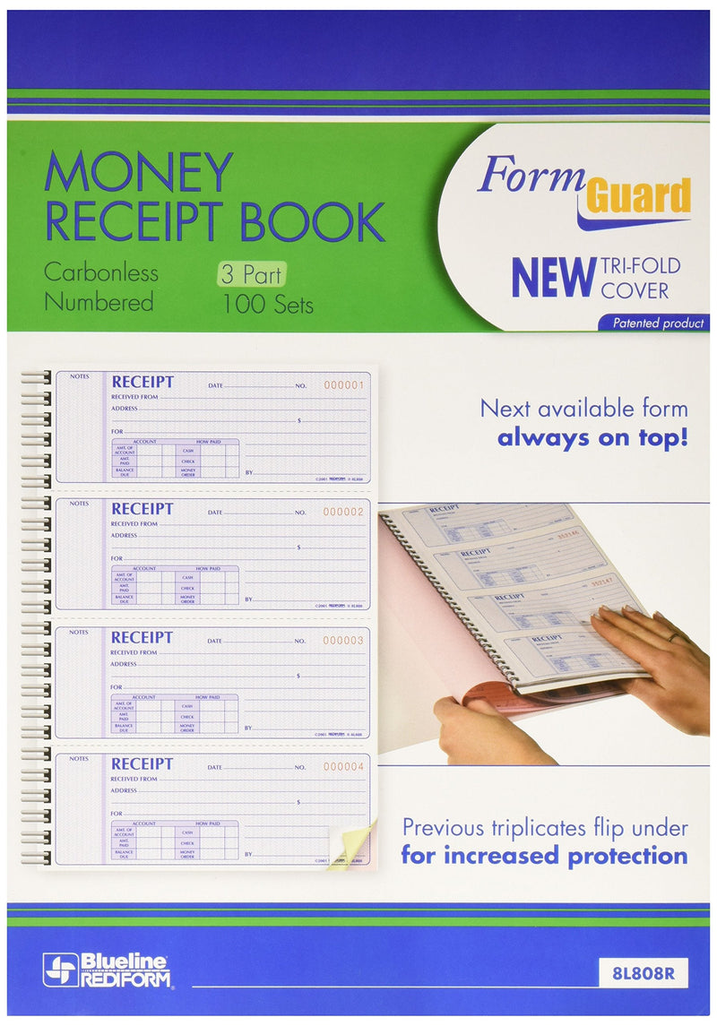 [Australia - AusPower] - Rediform Formguard Money Receipt Book, 2.75 x 7 Inch, 4x100 Receipts (8L808R) 
