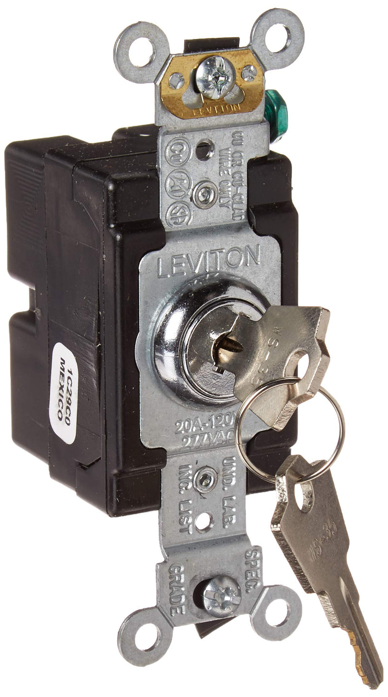 [Australia - AusPower] - Leviton 1221-2KL 20 Amp, 120/277 Volt, Key Locking, Single-Pole, AC Quiet Switch, Extra Heavy Duty Spec Grade, Self Grounding, Chrome 