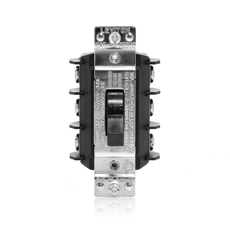 [Australia - AusPower] - Leviton MS303-DS 30 Amp 600 Volt, Three-Pole, Three Phase AC Motor Starter, Suitable as Motor Disconnect, Toggle, Industrial Grade, Non-Grounding, Black 