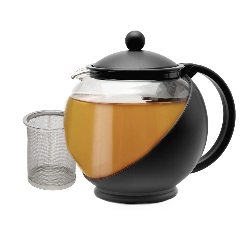 [Australia - AusPower] - Primula Half Moon Teapot with Removable Infuser, Glass Tea Maker, Stainless Steel Filter, Dishwasher Safe, 40-Ounce, Black 