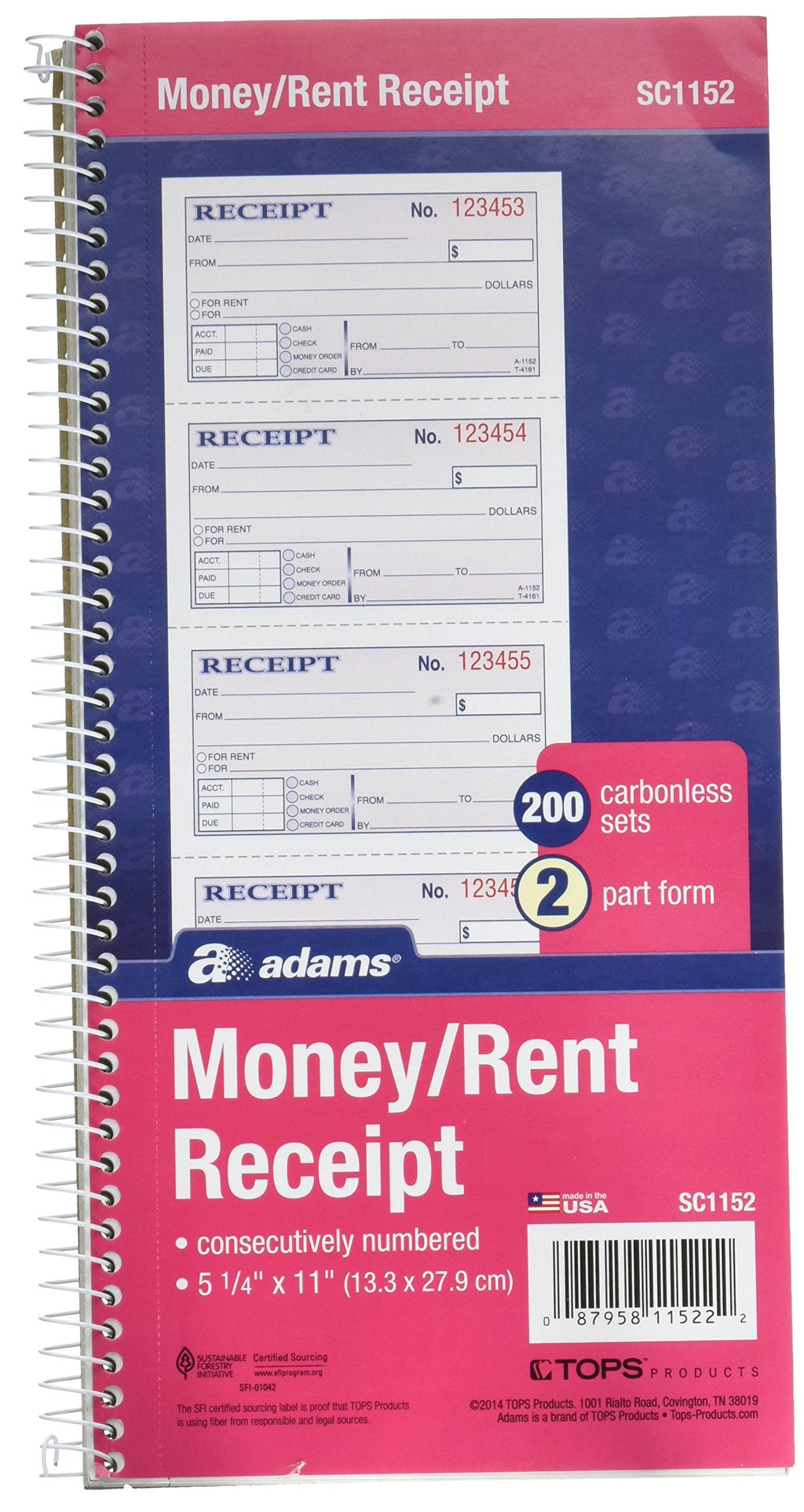 [Australia - AusPower] - Adams Sc1152 2.75" X 4.75" Money & Rent Receipt Book 