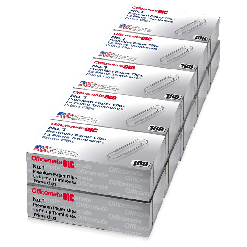 [Australia - AusPower] - Officemate Premium #1 Paper Clips, 1,000 Paper Clips (10 Boxes of 100 Each) (99916) , Silver 