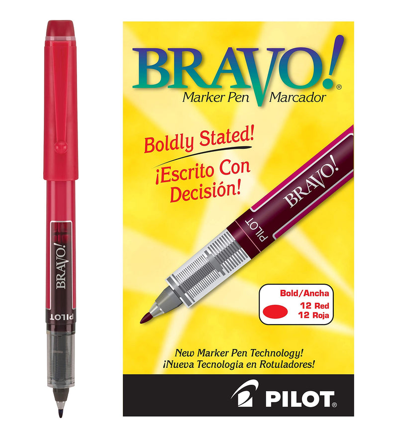 [Australia - AusPower] - PILOT Bravo Liquid Ink Marker Pens, Bold Point, Red Ink, 12-Pack (11036) Dozen Box 
