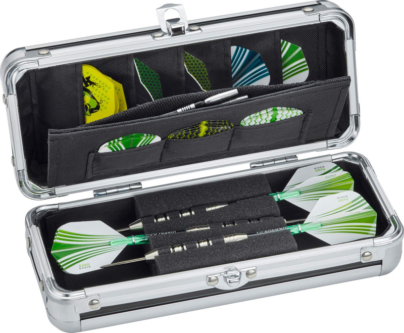 [Australia - AusPower] - Casemaster Sole Aluminum Slim Profile Dart Case Holds 3 Steel Tip and Soft Tip Darts with Enough Space to Keep Flights in Shape, Features Built-In Pockets for Other Accessories 