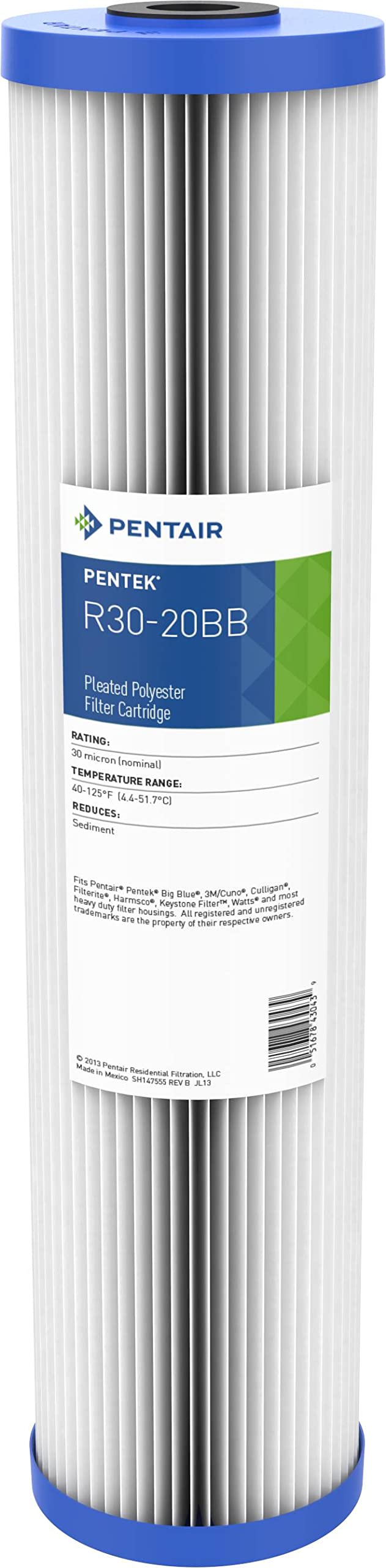 [Australia - AusPower] - Pentair Pentek R30-20BB Big Blue Sediment Water Filter, 20-Inch, Whole House Pleated Polyester Filter Cartridge, 20" x 4.5", 30 Micron 
