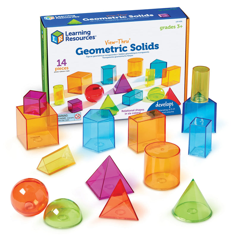 [Australia - AusPower] - Learning Resources View-Thru Geometric Solids, Geometry Helper, 14 Pieces, Ages 8+ 
